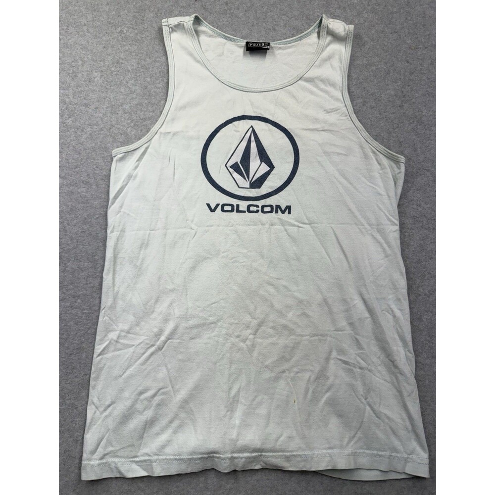 Y2K Volcom Men's S White Graphic Logo Cotton Sleeveless Tank Top Skater Grunge
